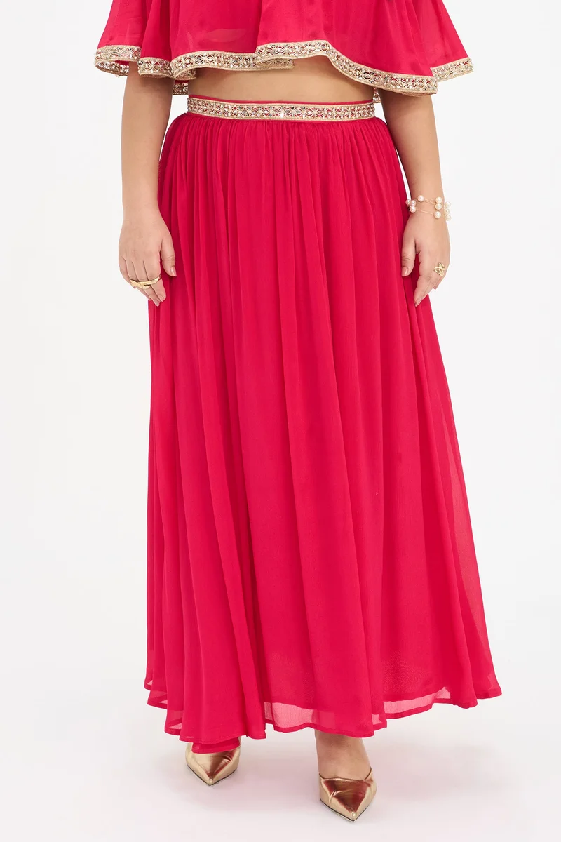 فيرجيو Solid Viscose Flared Plus Size Skirt With Lace for Women