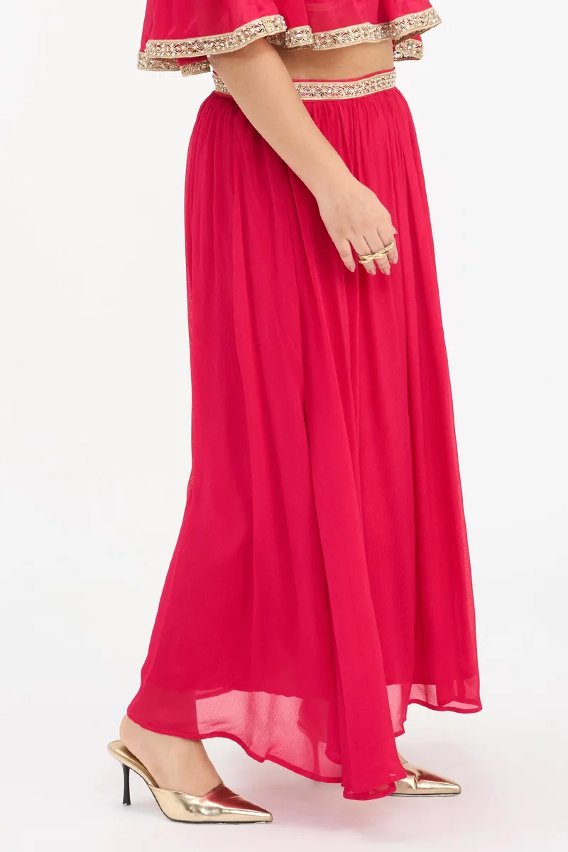 Virgio  Solid Viscose Flared Plus Size Skirt With Lace for Women for Women | Best Price UAE