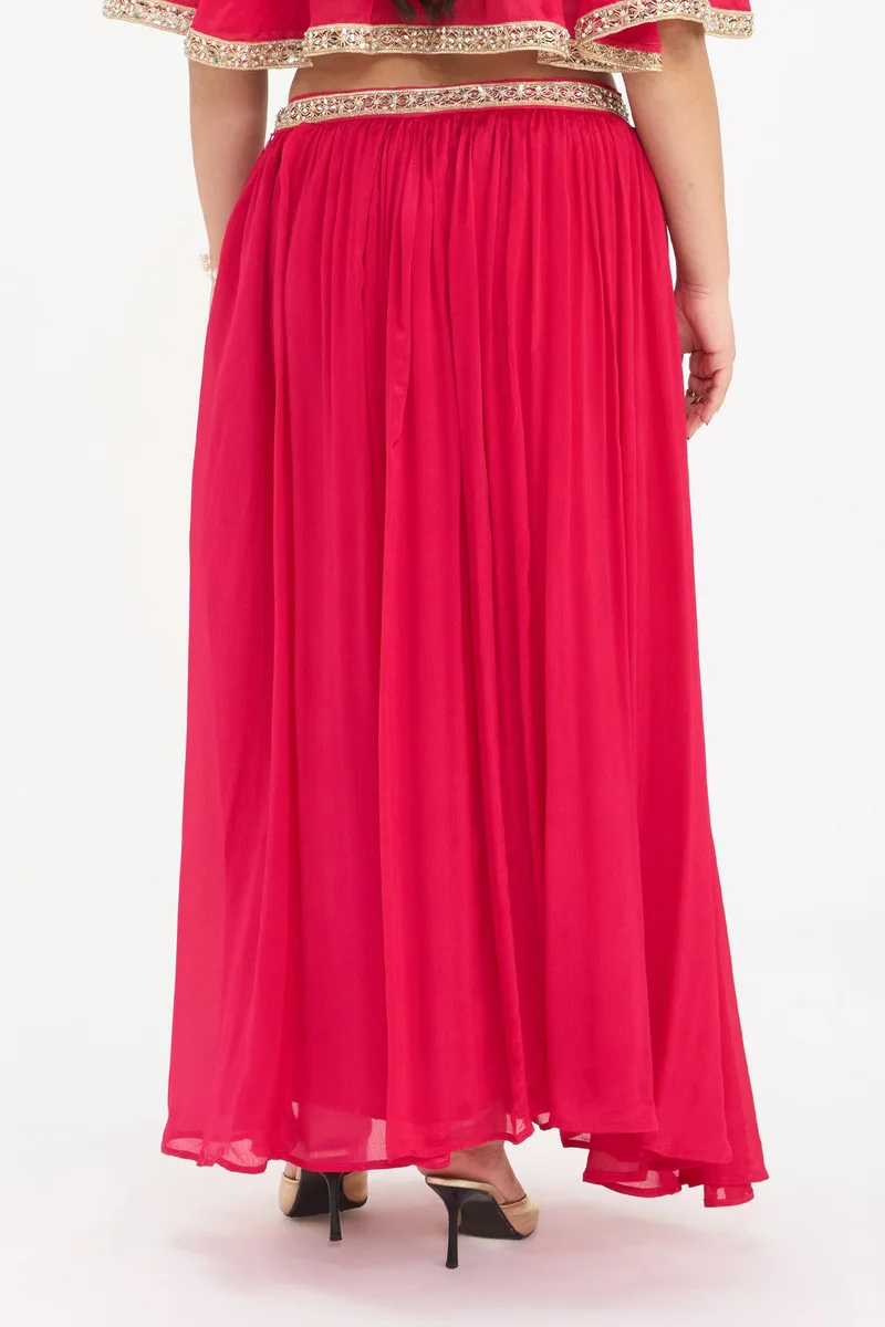 Virgio  Solid Viscose Flared Plus Size Skirt With Lace for Women for Women | Best Price UAE