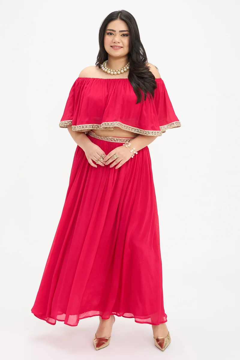 فيرجيو Solid Viscose Flared Plus Size Skirt With Lace for Women