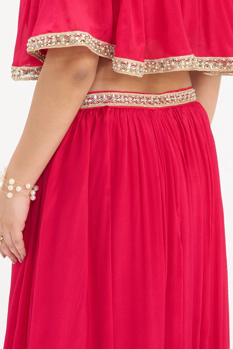 Virgio  Solid Viscose Flared Plus Size Skirt With Lace for Women for Women | Best Price UAE