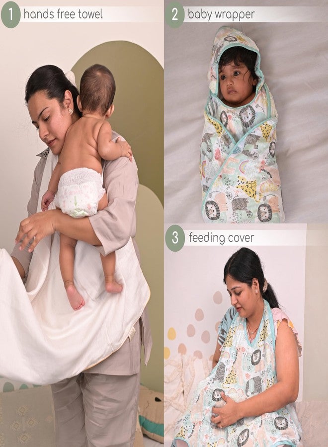 Cocoon Care Bamboo Muslin Cotton Premium 3-in-1 Baby Towel Wrap | Swaddle Wrap & Nursing Cover |3-Layer Ultra-Soft & Breathable Muslin | 35 x 35 Inch |Jungle - Image 2