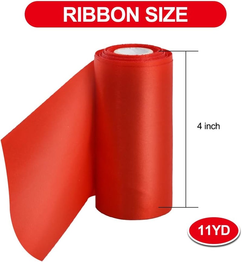 TONIFUL 4 Inch x 11 Yards Wide Red Satin Ribbon Solid Fabric Large Ribbon for Cutting Ceremony Kit Grand Opening Chair Sash Table Hair Car Bows Sewing Craft Gift Wrapping Wedding Party Decoration - Image 2
