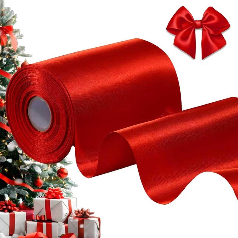 TONIFUL 4 Inch x 11 Yards Wide Red Satin Ribbon Solid Fabric Large Ribbon for Cutting Ceremony Kit Grand Opening Chair Sash Table Hair Car Bows Sewing Craft Gift Wrapping Wedding Party Decoration - Image 1