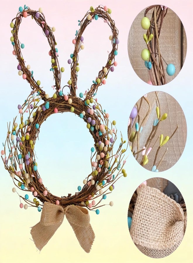 TEMPUS Easter Bunny Wreath for Front Door, 16.5 Inch Spring Rabbit Wreath with Blossom Flowers & Berries, Handmade Foam Bunny Door Hanger, Easter Decorations for Home Outdoor Indoor - Image 3
