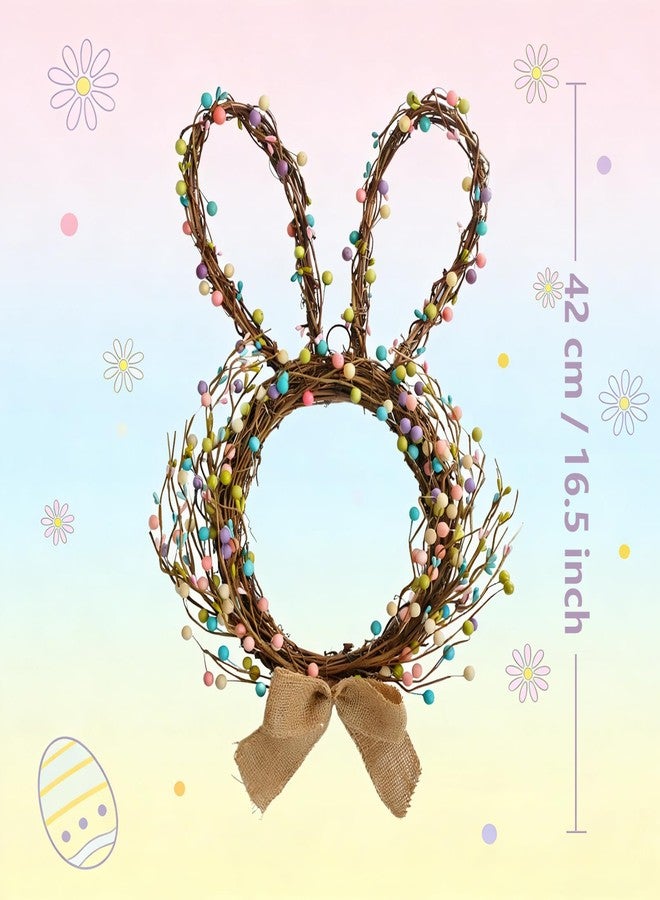 TEMPUS Easter Bunny Wreath for Front Door, 16.5 Inch Spring Rabbit Wreath with Blossom Flowers & Berries, Handmade Foam Bunny Door Hanger, Easter Decorations for Home Outdoor Indoor - Image 2