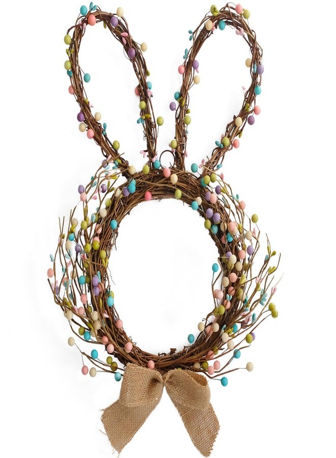 TEMPUS Easter Bunny Wreath for Front Door, 16.5 Inch Spring Rabbit Wreath with Blossom Flowers & Berries, Handmade Foam Bunny Door Hanger, Easter Decorations for Home Outdoor Indoor - Image 1