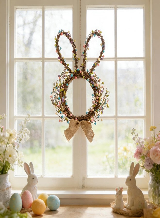 TEMPUS Easter Bunny Wreath for Front Door, 16.5 Inch Spring Rabbit Wreath with Blossom Flowers & Berries, Handmade Foam Bunny Door Hanger, Easter Decorations for Home Outdoor Indoor - Image 5