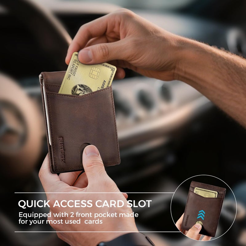 RUNBOX Genuine Leather Wallet for Men 12 Cards Slim Money Clip Mens Wallet Bifold Rfid Blocking with 2 ID Windows Card Holder Wallet with Gift Box - Image 5