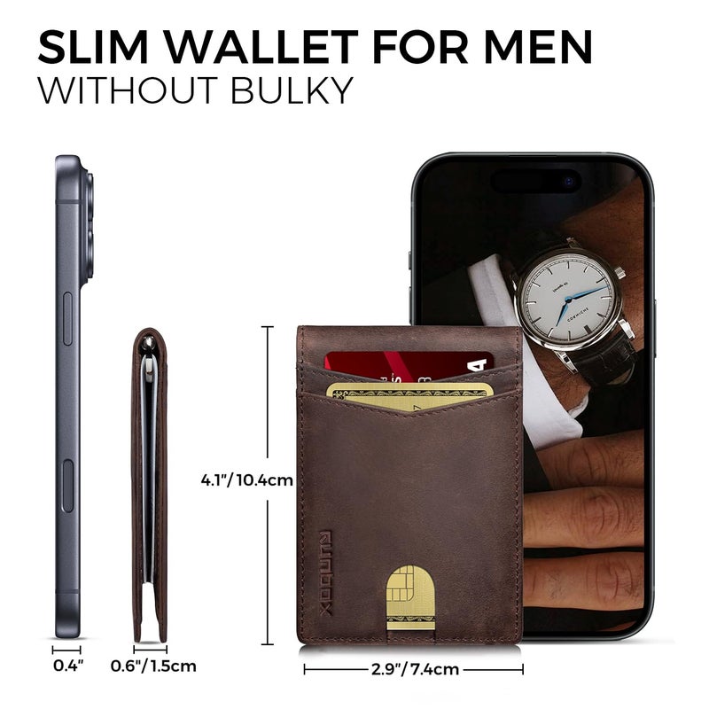 RUNBOX Genuine Leather Wallet for Men 12 Cards Slim Money Clip Mens Wallet Bifold Rfid Blocking with 2 ID Windows Card Holder Wallet with Gift Box - Image 4