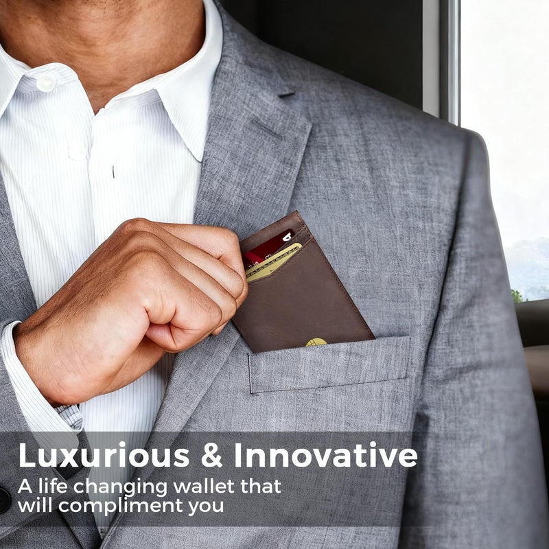 RUNBOX Genuine Leather Wallet for Men 12 Cards Slim Money Clip Mens Wallet Bifold Rfid Blocking with 2 ID Windows Card Holder Wallet with Gift Box - Image 2
