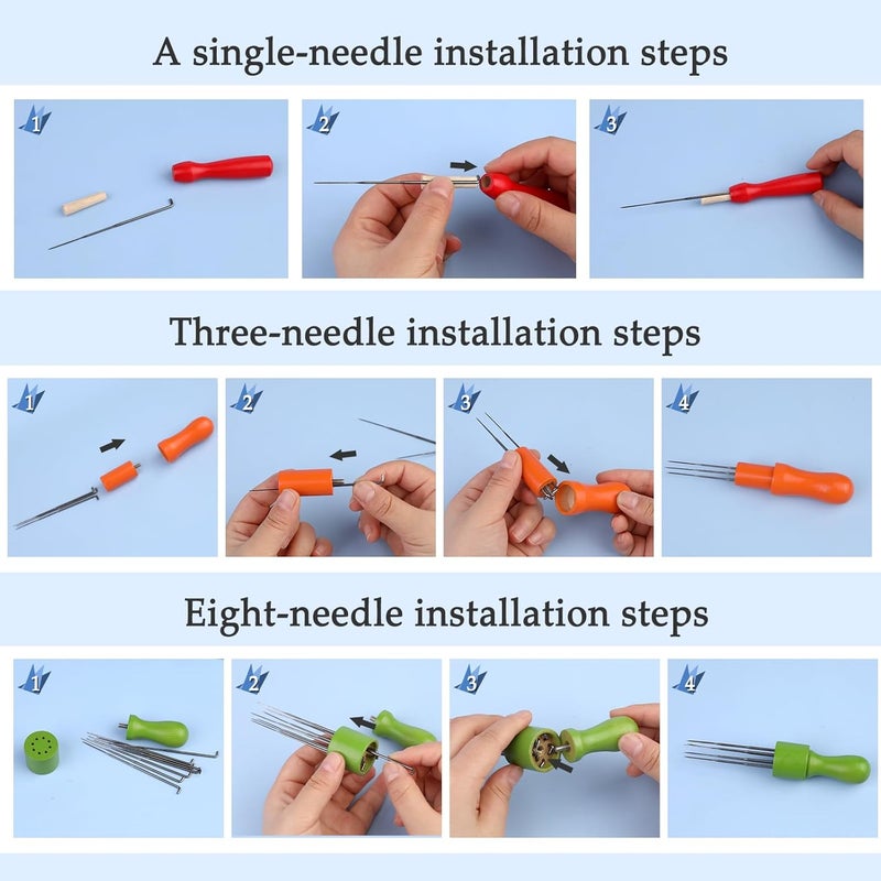 JUPEAN 128 Pcs Needle Felting Needles Needle Felting Tool 3 Size Felting Kit Needles with Wooden Handle Holder Finger Cot for DIY Wool Feltings Projects - Image 4