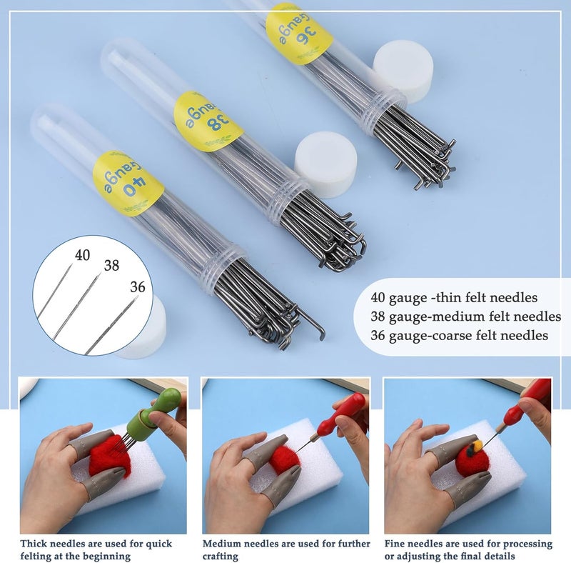 JUPEAN 128 Pcs Needle Felting Needles Needle Felting Tool 3 Size Felting Kit Needles with Wooden Handle Holder Finger Cot for DIY Wool Feltings Projects - Image 3