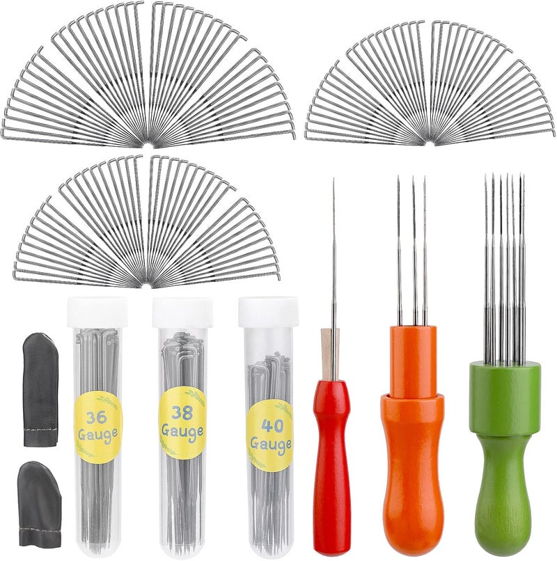 JUPEAN 128 Pcs Needle Felting Needles Needle Felting Tool 3 Size Felting Kit Needles with Wooden Handle Holder Finger Cot for DIY Wool Feltings Projects - Image 1