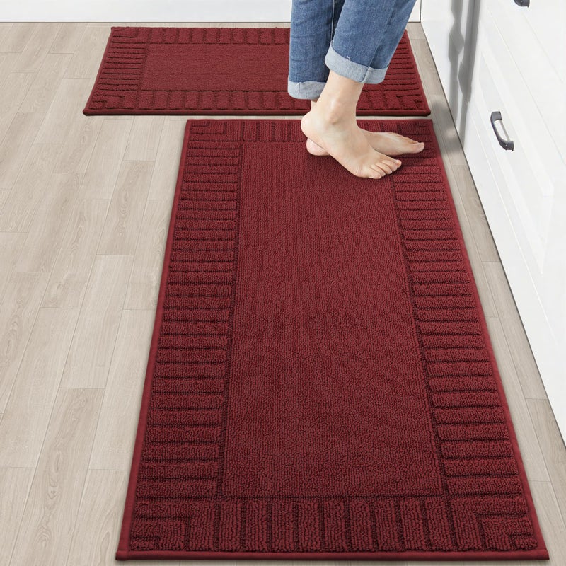 BEQHAUSEKitchenRugsandMats 2PCS Non Slip Kitchen Mats for FloorMachine Washable Burgundy Red Kitchen RugsPolypropylene Kitchen Floor Mat with TPR Backing 20x30inch20x48inch