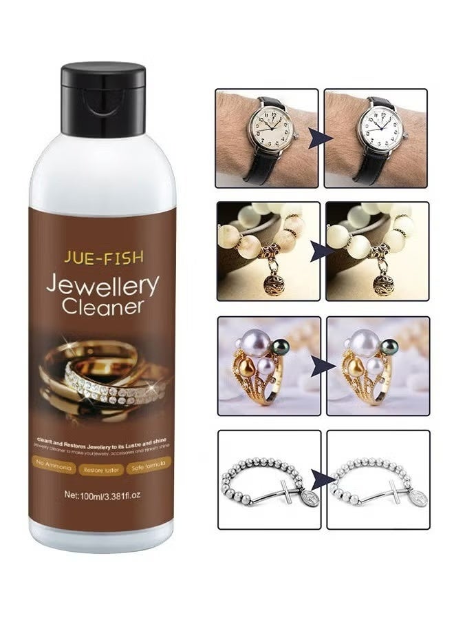 JUE-FISH Jewelry Cleaner—Jewelry Cleaner Solution for Diamond, Gold, Silver, Gemstones, Best Extra Concentrated Formula Silver Jewelry Cleaner For Sonic And Ultrasonic Jewelry Cleaner Solution 100ML - Image 1