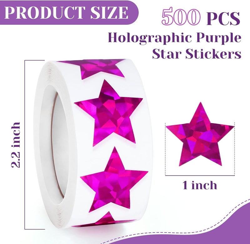 Imeepa 500 PCS Holographic Purple Star Stickers, 1 inch Self Adhesive Metallic Glitter Foil Stickers Sparkly Star Sticker Reward Behavior Chart Labels for Kids Students Teachers Supplies Matte anti slip finish - Image 2
