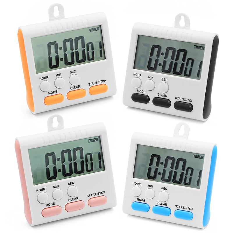 24 Hour Kitchen Timer4 PCS Digital Magnetic Timer With Alarm4Color Oven Timers With Stand for Kitchen Cooking Shower Bathroom Kids Teacher Gym Classroom Children6buttons