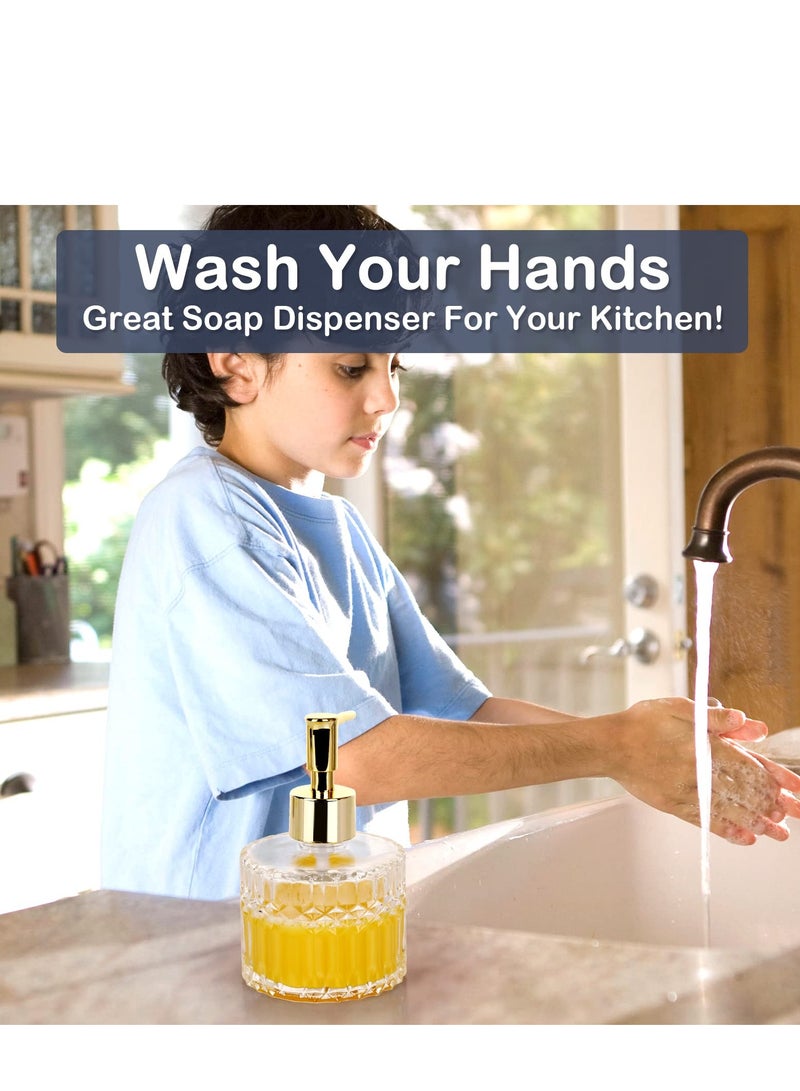 SOLARAE Glass Soap Dispenser, Hand Soap Dispenser, Soap Dispenser Bathroom with Telescoping Funnel for Kitchen Dish Soap, Hand Soap, Essential Oil & Lotion (Round Gold) - Image 3