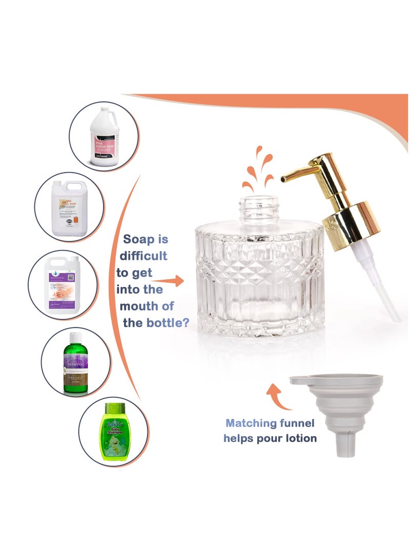 SOLARAE Glass Soap Dispenser, Hand Soap Dispenser, Soap Dispenser Bathroom with Telescoping Funnel for Kitchen Dish Soap, Hand Soap, Essential Oil & Lotion (Round Gold) - Image 5