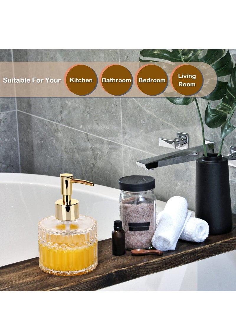 SOLARAE Glass Soap Dispenser, Hand Soap Dispenser, Soap Dispenser Bathroom with Telescoping Funnel for Kitchen Dish Soap, Hand Soap, Essential Oil & Lotion (Round Gold) - Image 4