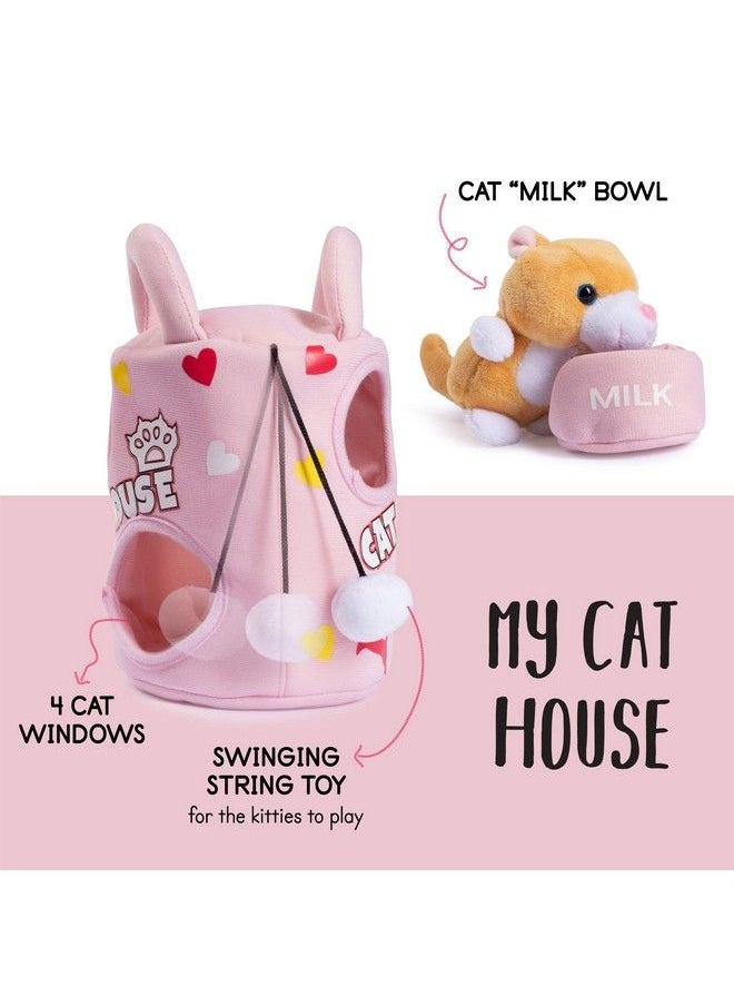 Plush Creations - Reations Plush Cat House For Kids Includes Plush Cat House Carrier With 4 Soft Stuffed Talking & Meowing Kittens & A Cat Plush Milk Bowl Best Interactive Toy For Babies Or Toddlers - Image 1