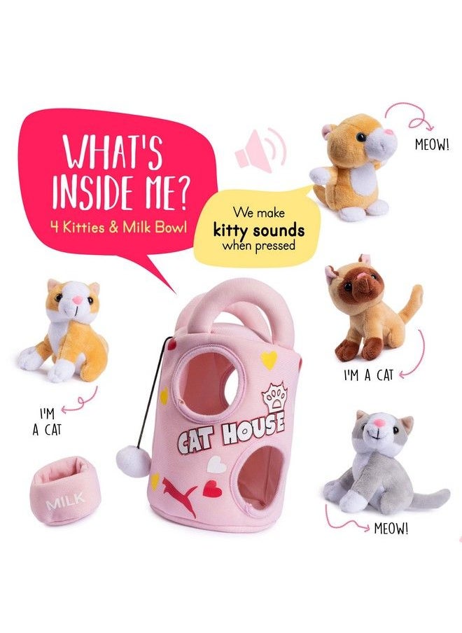 Plush Creations - Reations Plush Cat House For Kids Includes Plush Cat House Carrier With 4 Soft Stuffed Talking & Meowing Kittens & A Cat Plush Milk Bowl Best Interactive Toy For Babies Or Toddlers - Image 1
