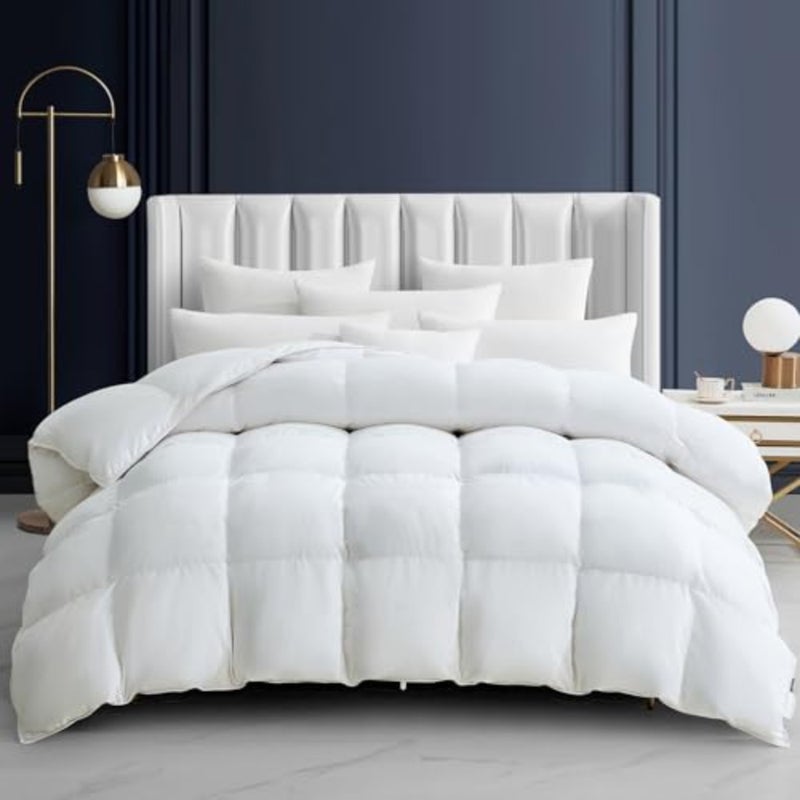 shebeiFeather Down Comforter Queen Size All Season White Down Duvet Insert Ultra Soft 100% Cotton Cover Fluffy Queen Comforter 90 x 90 Inches - Image 1
