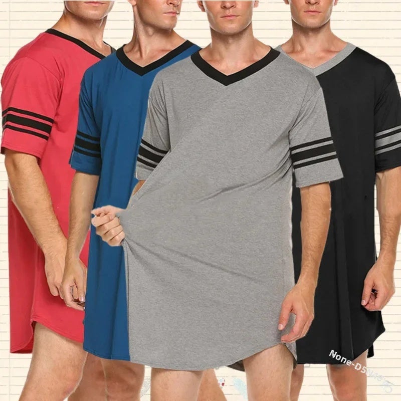 2022 و الموضة اللون مطابقة الملابس المنزلية الرجال V-Neck طويلة الشباب العادي غير منتظم هيم الرجال والنساء تي شيرت - Image 1
