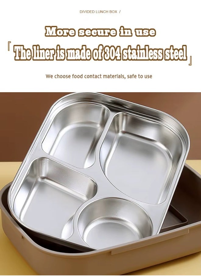 Twisoo - Twisoo Cute Cartoon Bento Stainless Steel Lunch Box Double Decker With Soup Bowl, Plastic Spoon, Fork, Steel Spoon and Pair of Chopsticks, BPA Free Leakproof Spill proof 3 Compartment (Cream) - Image 1