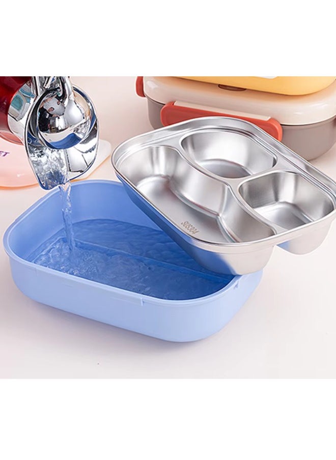 Twisoo - Twisoo Cute Cartoon Bento Stainless Steel Lunch Box Double Decker With Soup Bowl, Plastic Spoon, Fork, Steel Spoon and Pair of Chopsticks, BPA Free Leakproof Spill proof 3 Compartment (Cream) - Image 1