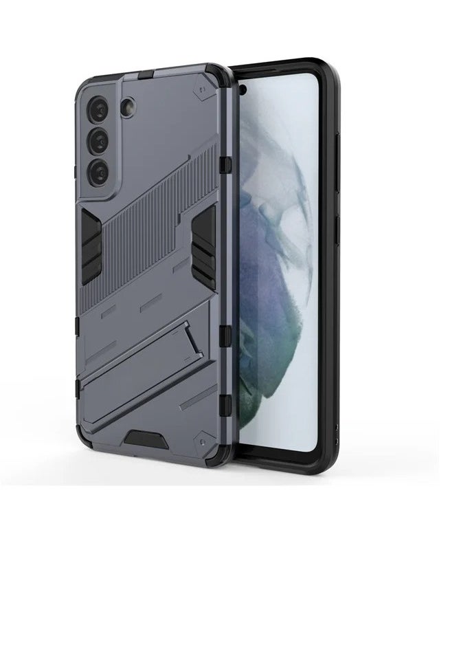 Generic - Punk Armor 2 in 1 PC Tpu Shockproof Phone Case with Invisible Holder For Samsung Galaxy s21fe (Grey) - Image 1