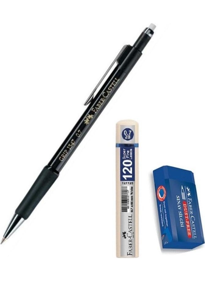 FABER-CASTELL Grip 1347 Nib Pen Black 0.7 mm + Nib + Exam Eraser 