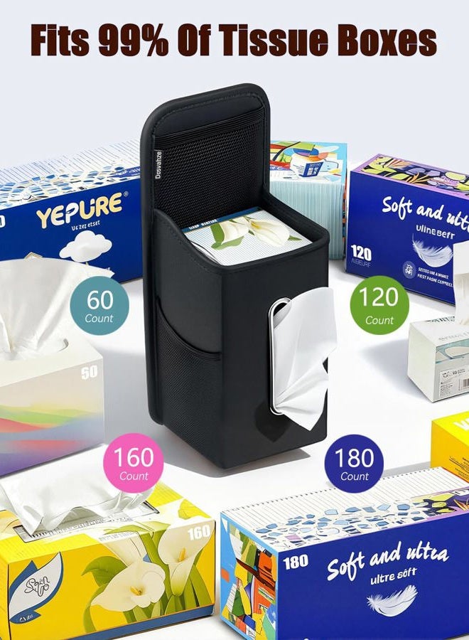 Drsvabze Full-Size Car Tissue Holder - Fits 200-Count Tissues, Stable Installation, Side Mount with 3 Mesh Pockets, Waterproof PU Leather, Accessible for Front & Rear Passengers - Image 2
