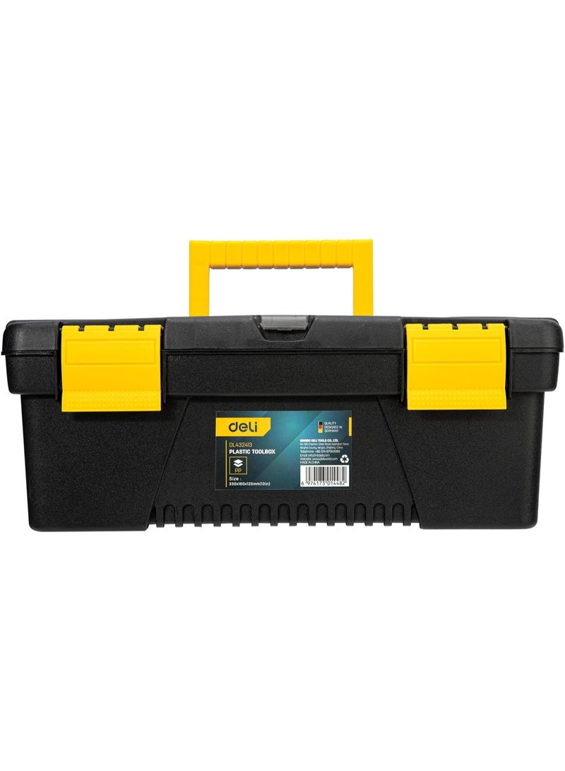 Deli 13-Inch Plastic Tool Box – 2-Compartment, Double-Layer Folding Storage, Portable Organizer with Handle, for Tools, Travel & Home Use – DE-EDL432413 - Image 1