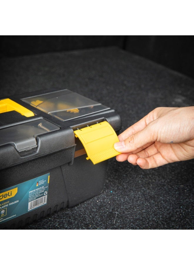 Deli 13-Inch Plastic Tool Box – 2-Compartment, Double-Layer Folding Storage, Portable Organizer with Handle, for Tools, Travel & Home Use – DE-EDL432413 - Image 5