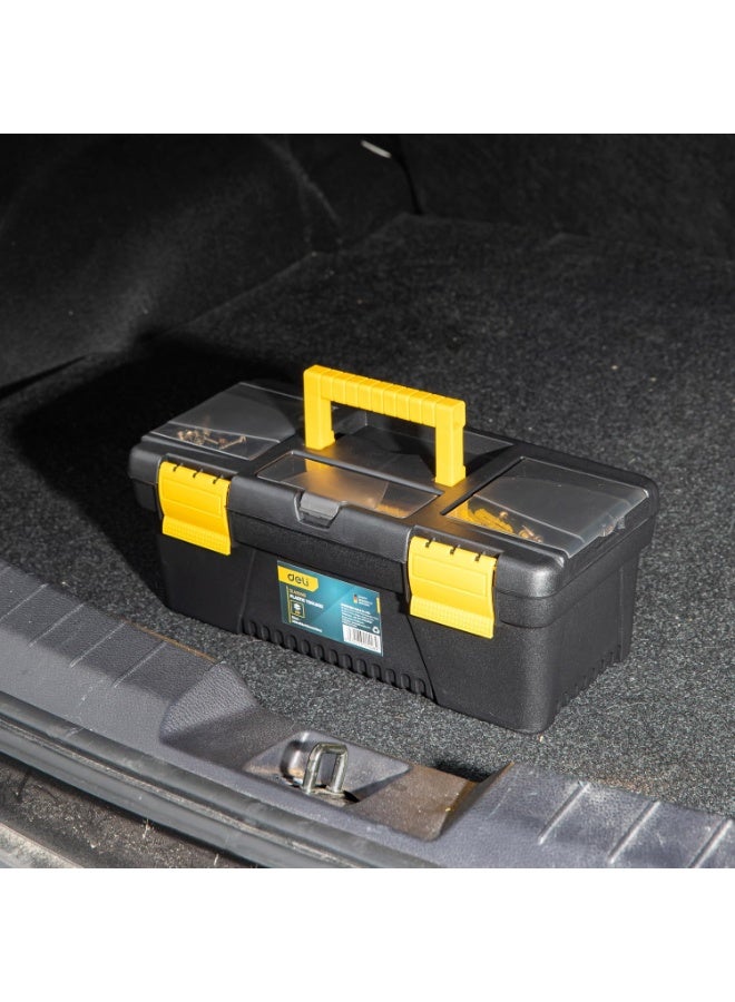 Deli 13-Inch Plastic Tool Box – 2-Compartment, Double-Layer Folding Storage, Portable Organizer with Handle, for Tools, Travel & Home Use – DE-EDL432413 - Image 3