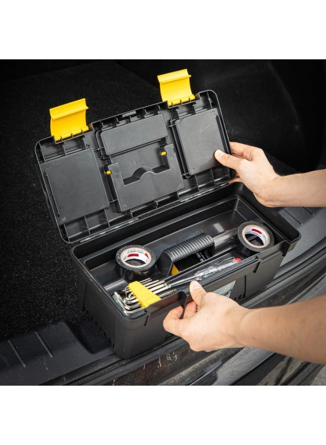 Deli 13-Inch Plastic Tool Box – 2-Compartment, Double-Layer Folding Storage, Portable Organizer with Handle, for Tools, Travel & Home Use – DE-EDL432413 - Image 2