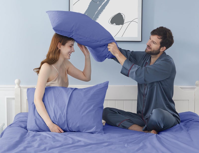 HOMTEC Cotton Pillow Cases King Size Set of 2 20 by 40 inches King Pillow Cases Purplish Blue King Pillow Cases King Pillowcases Cotton Percale Weave Pre-Shrunk Breathable and Hypoallergenic - Image 2