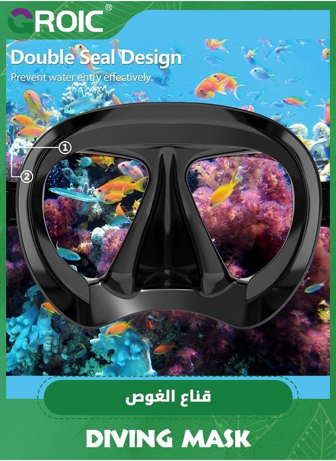 GROIC قناع غوص بانورامي عالي الدقة، قناع سباحة، نظارات غوص مضادة للضباب، قناع غوص من الزجاج المقوى، نظارات سباحة للبالغين والشباب مع غطاء للأنف للغوص والغطس والسباحة  - Image 5
