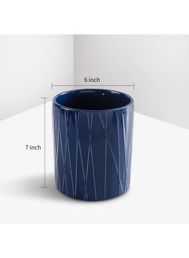 KOOV Kitchen Utensil Holder, Large Ceramic Utensil Crock, Deep and Stable, Utensils Caddy Irregular Striped Series (Aegean) - Image 3