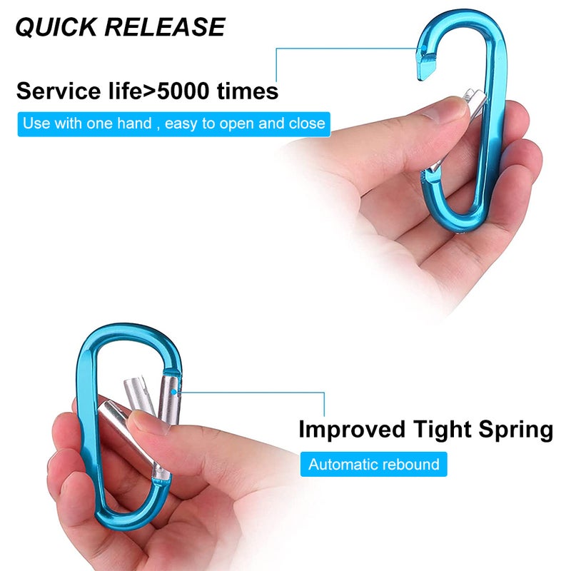 ELEPHANTBOAT® 5PCS Carabiner Clips, 3.1'' Aluminum D-Ring Locking Snap Hooks, Heavy Duty Keychain Carabiner for Camping, Hiking, Fishing, Travel, Outdoor & Home Use - Image 3