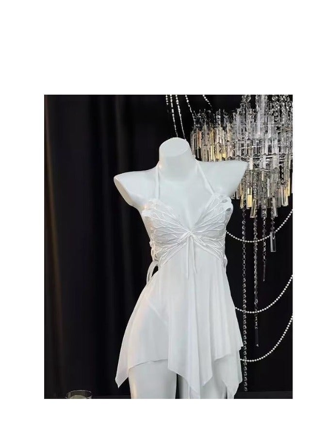 Lace Bow Ice Silk Suspender Underwear Pajamas (With Chest Cushion) - Image 2