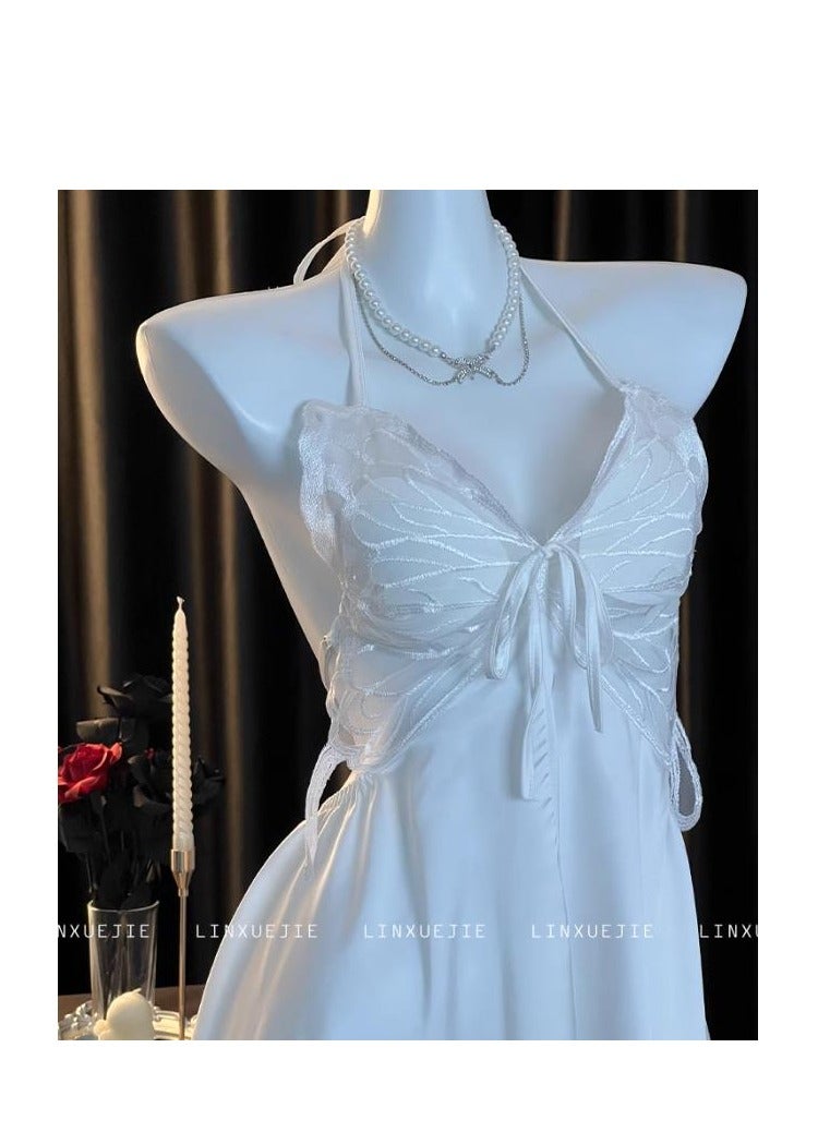 Lace Bow Ice Silk Suspender Underwear Pajamas (With Chest Cushion) - Image 3