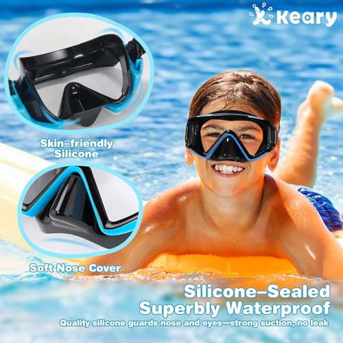 Keary Kids Swim Goggles with Nose Cover 3-Window Swimming Goggles for 4-16 6-14 8-12 3-5 4-7 Years Old Underwater Swim Mask for Toddler Boys Girls Youth Child Water Pool Goggle Anti-Fog Clear Glasses - Image 4