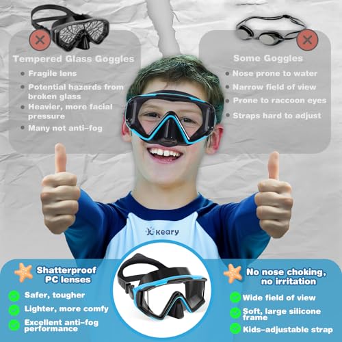 Keary Kids Swim Goggles with Nose Cover 3-Window Swimming Goggles for 4-16 6-14 8-12 3-5 4-7 Years Old Underwater Swim Mask for Toddler Boys Girls Youth Child Water Pool Goggle Anti-Fog Clear Glasses - Image 5