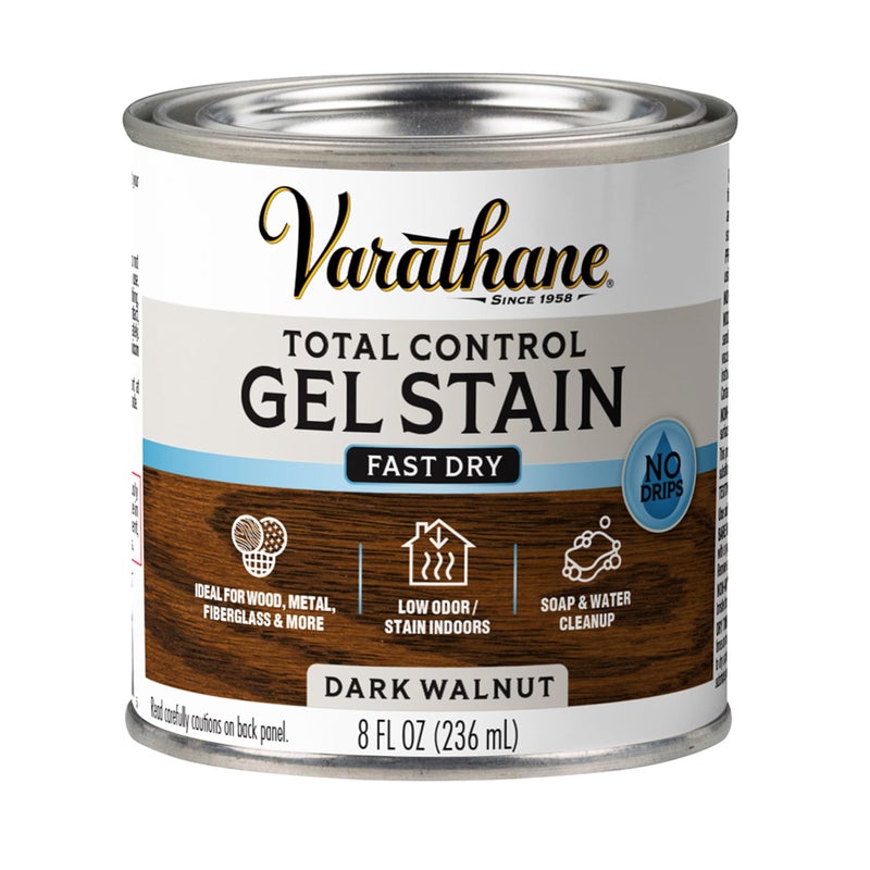 Varathane Total Control Gel Stain | Low Odor Water-Based Formula | Thick Gel Formula for Vertical Surfaces | Ideal for Wood, Metal & Fiberglass | Half Pint | Dark Walnut - Image 1