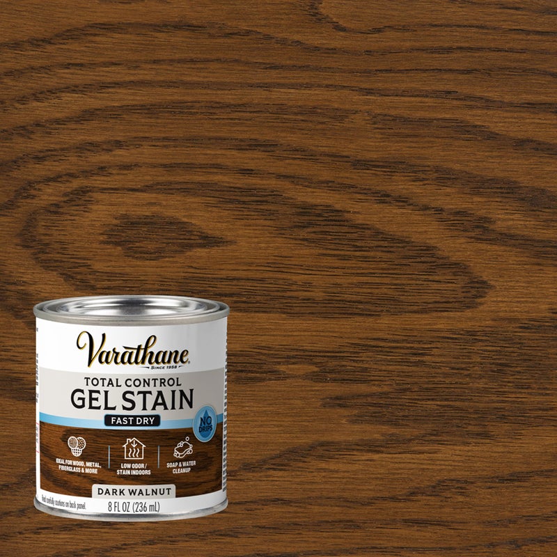 Varathane Total Control Gel Stain | Low Odor Water-Based Formula | Thick Gel Formula for Vertical Surfaces | Ideal for Wood, Metal & Fiberglass | Half Pint | Dark Walnut - Image 2
