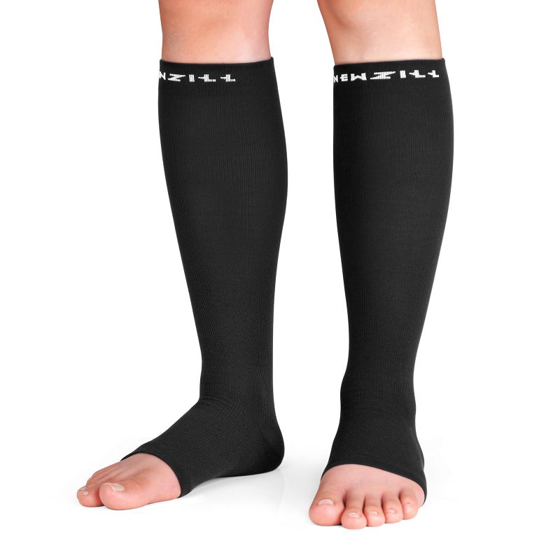 NEWZILL Copper Compression Socks for Women & Men Circulation 20-30mmHg, Graduated Open Toe, Cotton Compression Socks for Nurses, Black, L-XL - Image 1