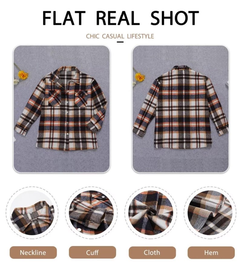 ZOLUCKY Womens Casual Flannel Shirts Button Down Long Sleeve PlaidJackets Oversized Outerwear, Blue Medium - Image 5